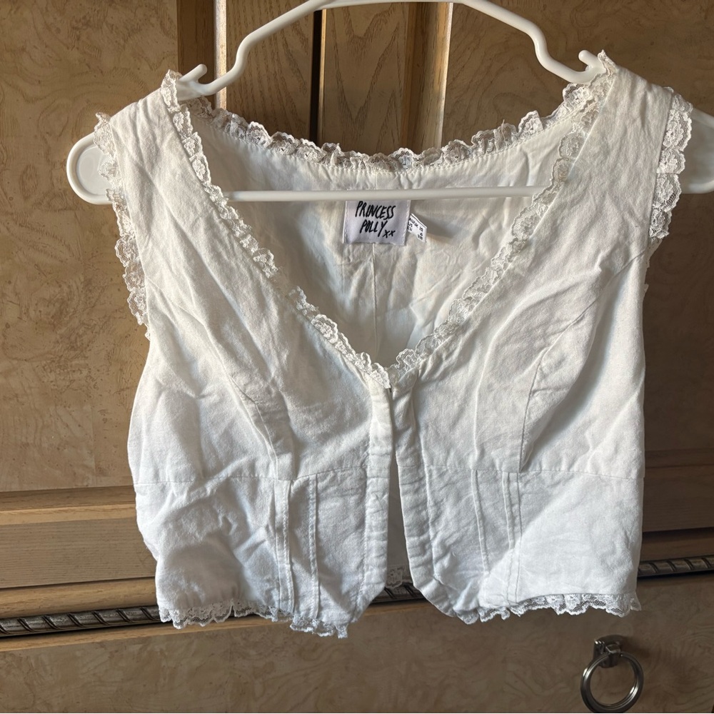 Princess Polly White Lace-Trim Blouse